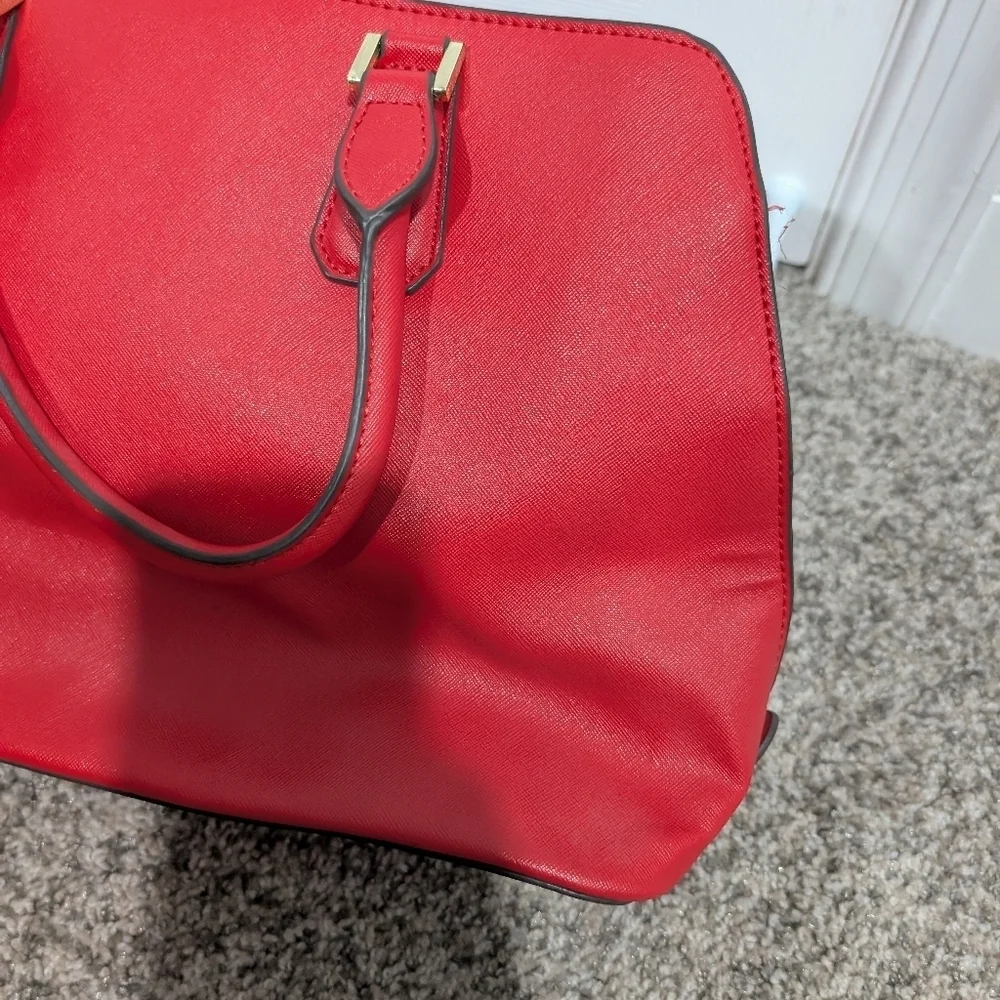 Nine West Fire Orange Red Satchel Handbag with Crossbody Straps